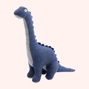 blue stuffed long-neck dinosaur toy