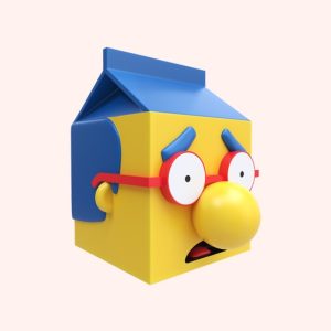 3D cartoon house head with red glasses