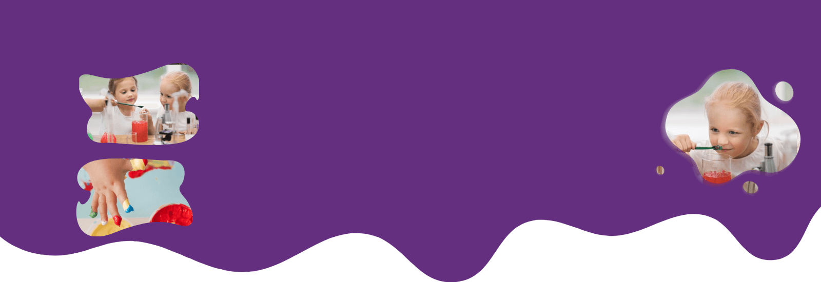 Purple background with black wavy shapes at the bottom.