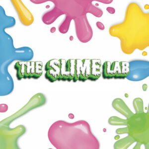 Colorful slime splatters framing 'The Slime Lab' logo with a gooey green font.