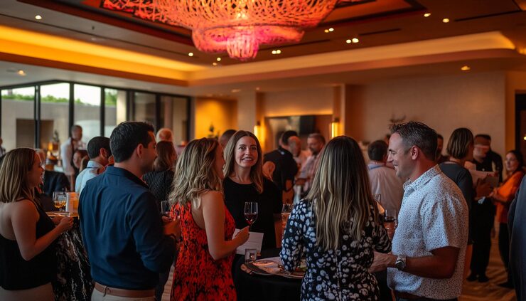 People networking at indoor cocktail party
